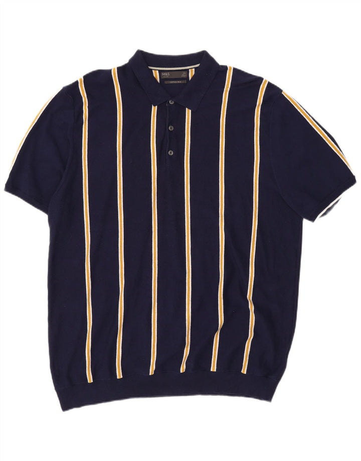 Maglione maglione da uomo Marks & Spencer con collo alto 2XL a righe blu navy