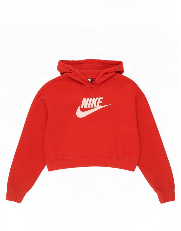 Felpa con cappuccio oversize con grafica corta Nike da donna UK 10 piccola in cotone rosso