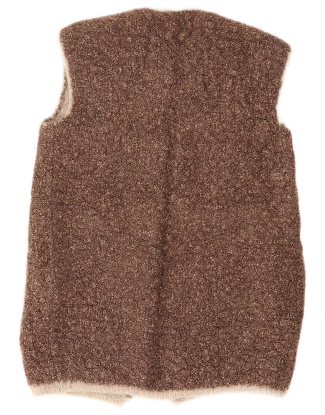 Maglione cardigan aperto senza maniche da donna vintage UK 14 Marrone medio