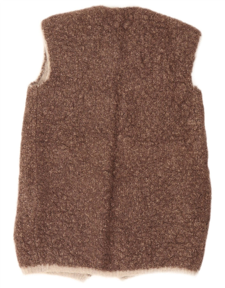 Maglione cardigan aperto senza maniche da donna vintage UK 14 Marrone medio