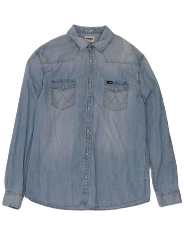 Camicia di jeans vestibilità regolare da uomo Wrangler grande cotone blu