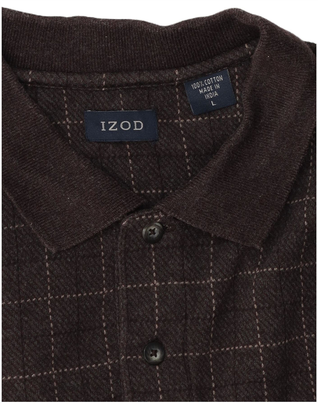 Polo da uomo a maniche lunghe Izod in cotone a quadri marroni grandi