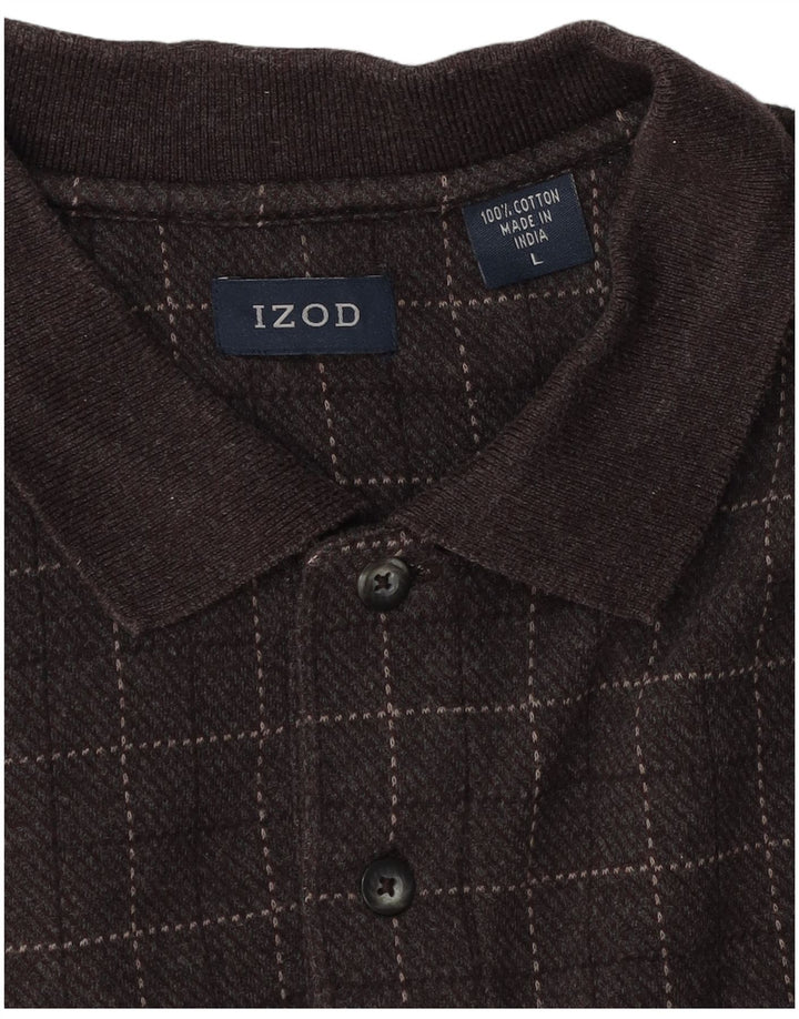 Polo da uomo a maniche lunghe Izod in cotone a quadri marroni grandi