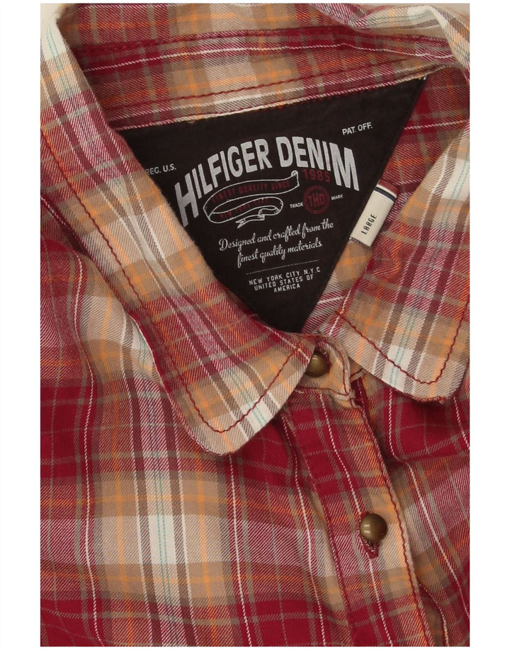 Tommy Hilfiger Donna Pullover Camicia di flanella UK 16 Grande cotone a quadri rossi
