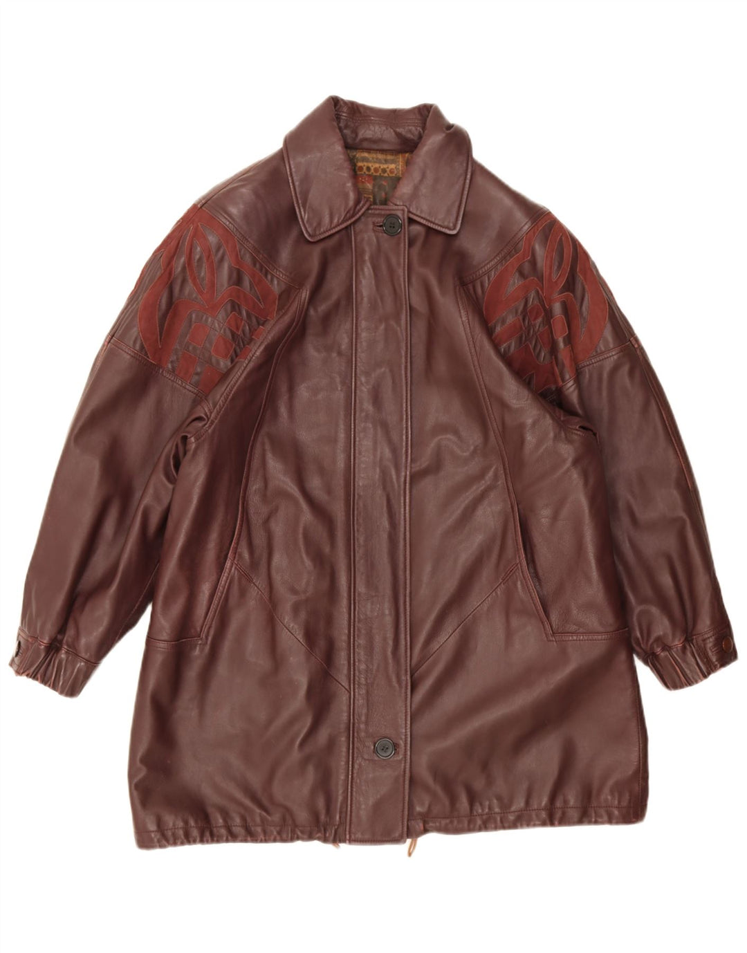 Cappotto in pelle vintage da donna dal taglio ampio IT 44 in pelle bordeaux media