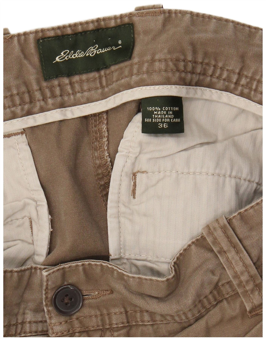 Pantaloncini chino con pegging da uomo Eddie Bauer W36 grandi in cotone marrone