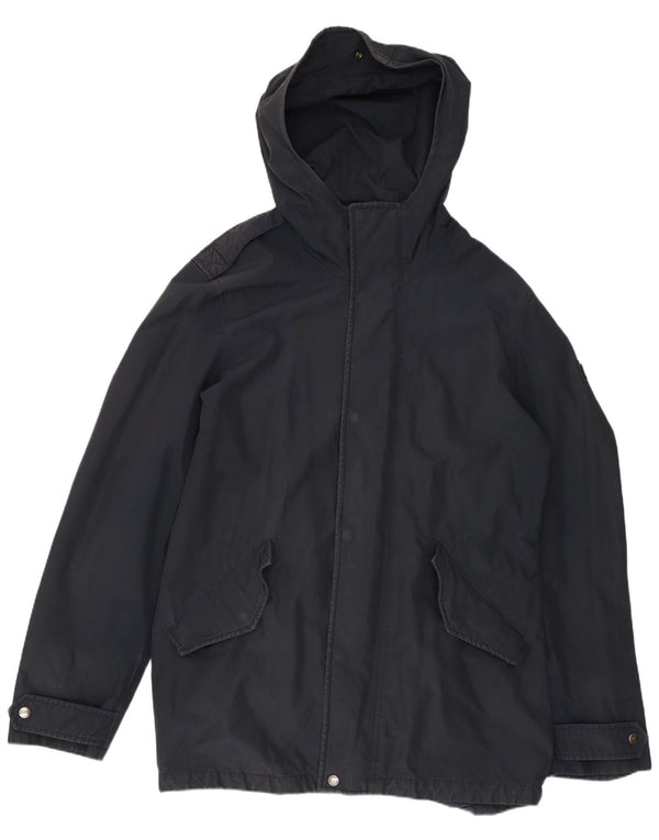 Giacca parka da uomo con cappuccio WOOLRICH UK 40 grande cotone blu navy