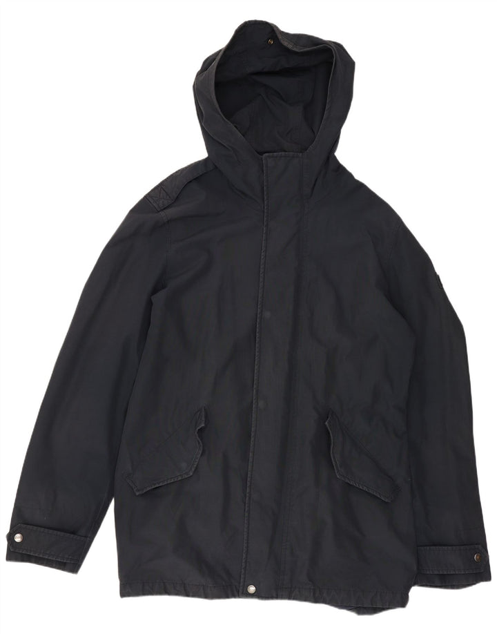 Giacca parka da uomo con cappuccio WOOLRICH UK 40 grande cotone blu navy