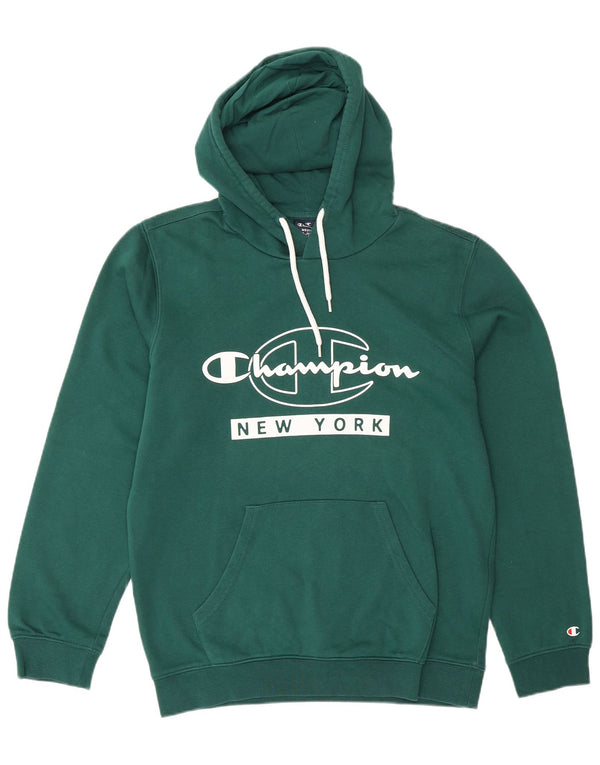 Maglione con cappuccio grafico da uomo Champion in cotone verde medio
