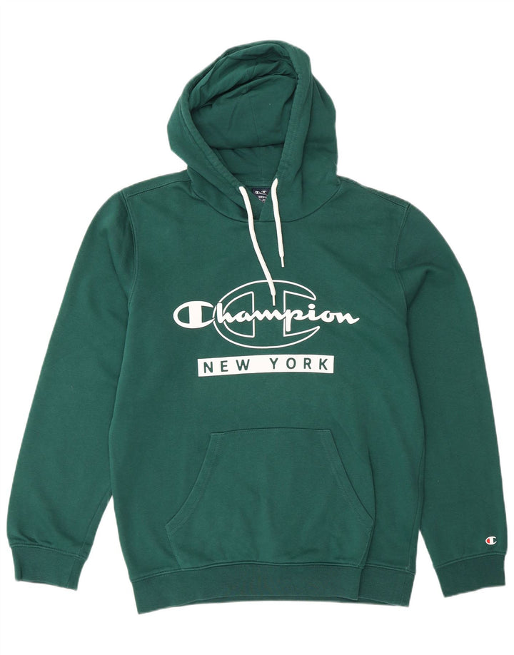 Maglione con cappuccio grafico da uomo Champion in cotone verde medio