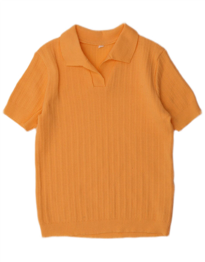 Maglione vintage da donna a maniche corte con collo a polo IT 44 Arancione medio