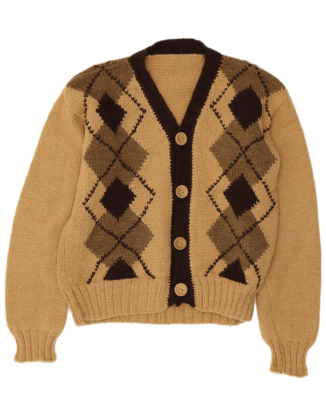 Maglione cardigan da donna vintage UK 14 Argyle/diamante beige medio