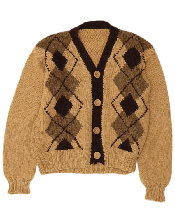 Maglione cardigan da donna vintage UK 14 Argyle/diamante beige medio