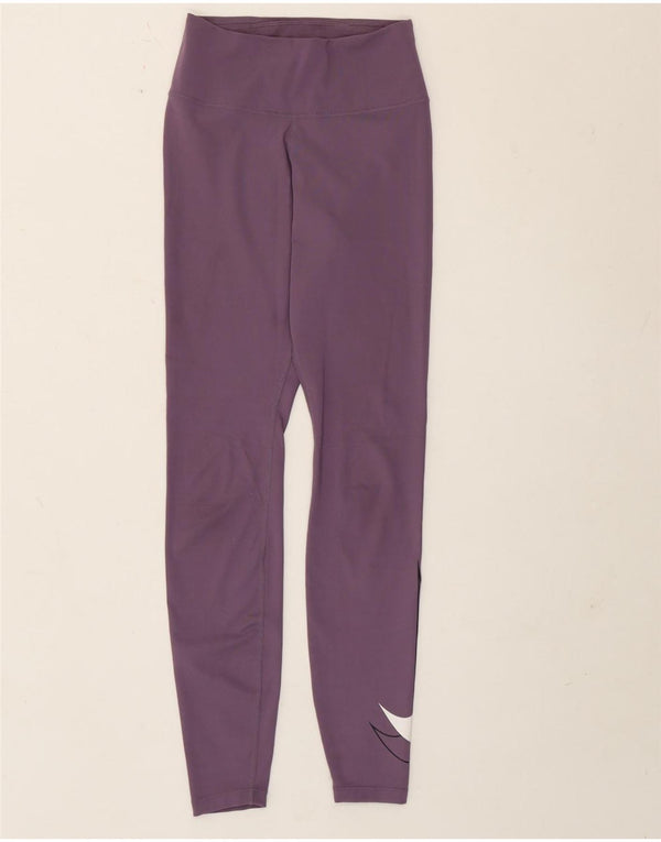 Nike Womens Dri Fit Graphic Leggings UK 4 XS Purple Polyester