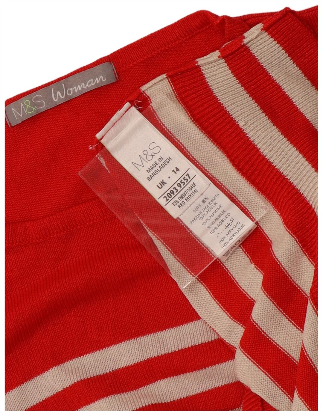 Maglione maglione girocollo da donna Marks & Spencer UK 14 a righe rosse medie
