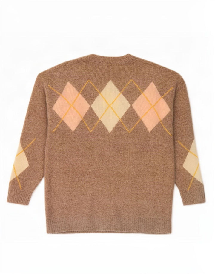 Maglione cardigan da donna Gazelle UK 14 Lana di agnello a rombi/diamante beige medio