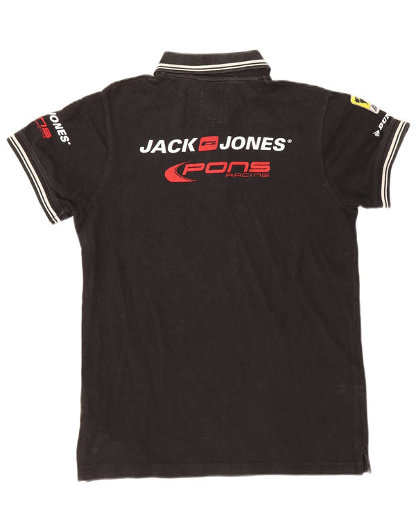 Polo grafica da uomo Jack & Jones piccola in cotone nero