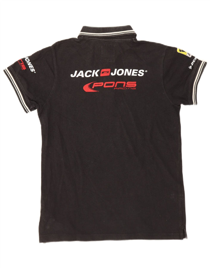 Polo grafica da uomo Jack & Jones piccola in cotone nero