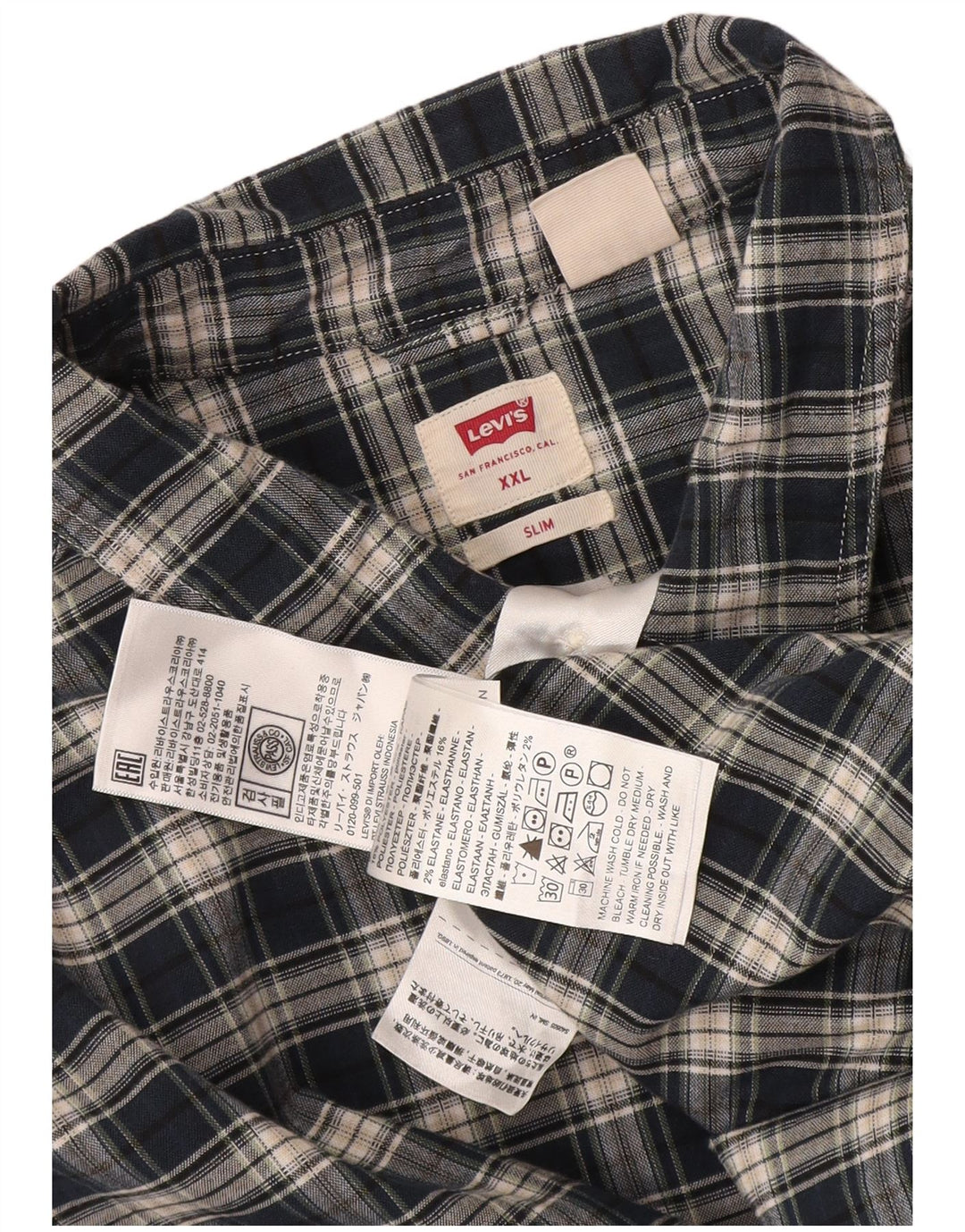 Camicia slim da uomo Levi's 2XL in cotone a quadri blu navy