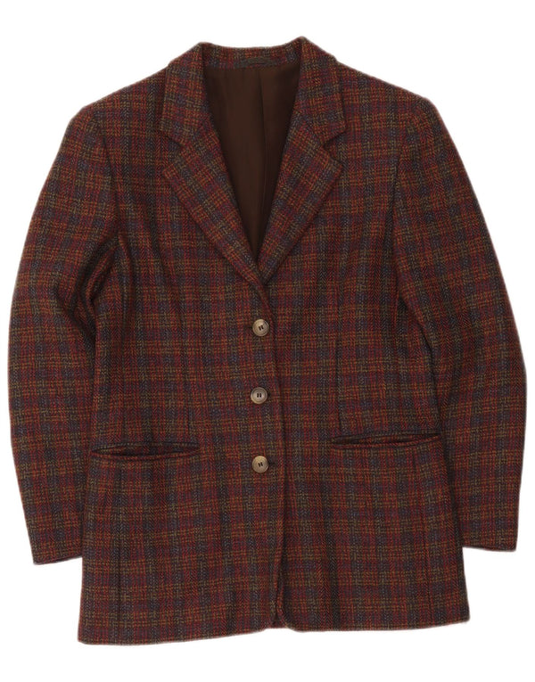 Giacca blazer oversize da donna vintage a 3 bottoni UK 10 piccolo quadretto bordeaux
