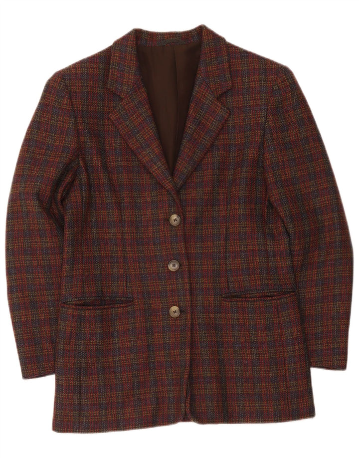 Giacca blazer oversize da donna vintage a 3 bottoni UK 10 piccolo quadretto bordeaux