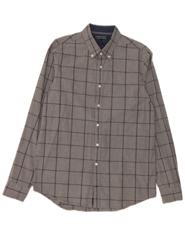 Camicia slim fit da uomo Tommy Hilfiger, cotone a quadri grigi grandi