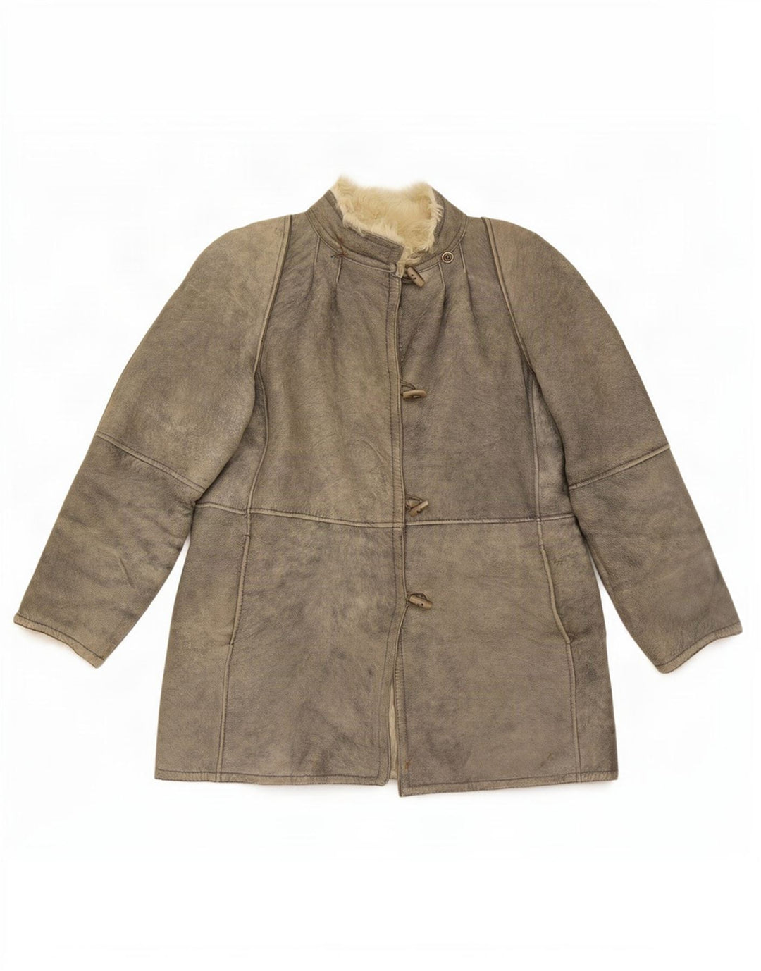 Giacca in shearling vintage da donna IT 46 grande grigia
