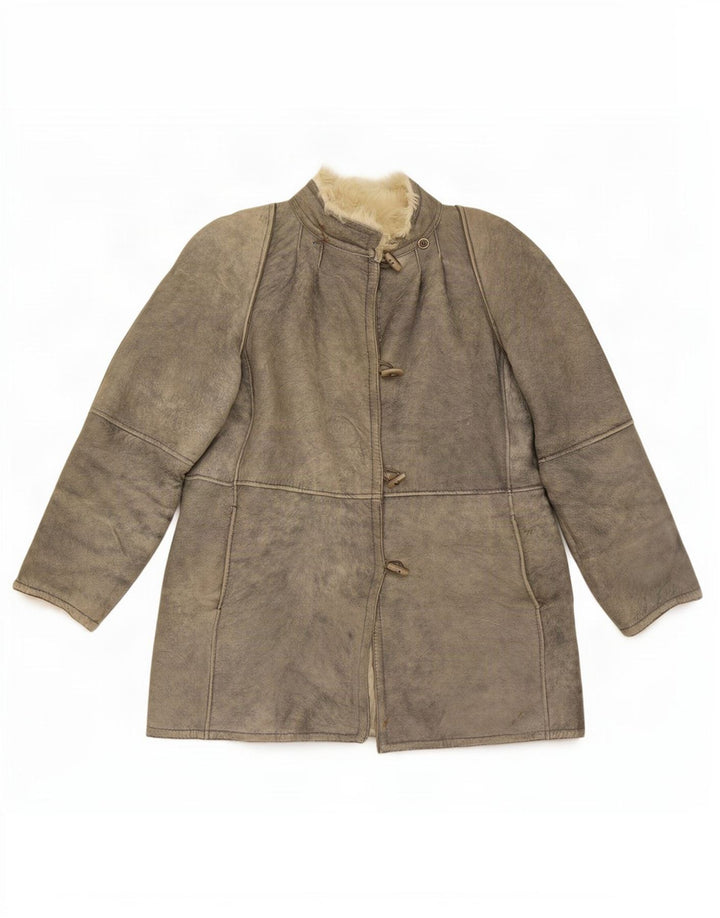 Giacca in shearling vintage da donna IT 46 grande grigia