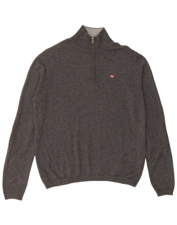 NAPAPIJRI Maglione da uomo con collo a zip geografica Maglione in lana merino grigio medio