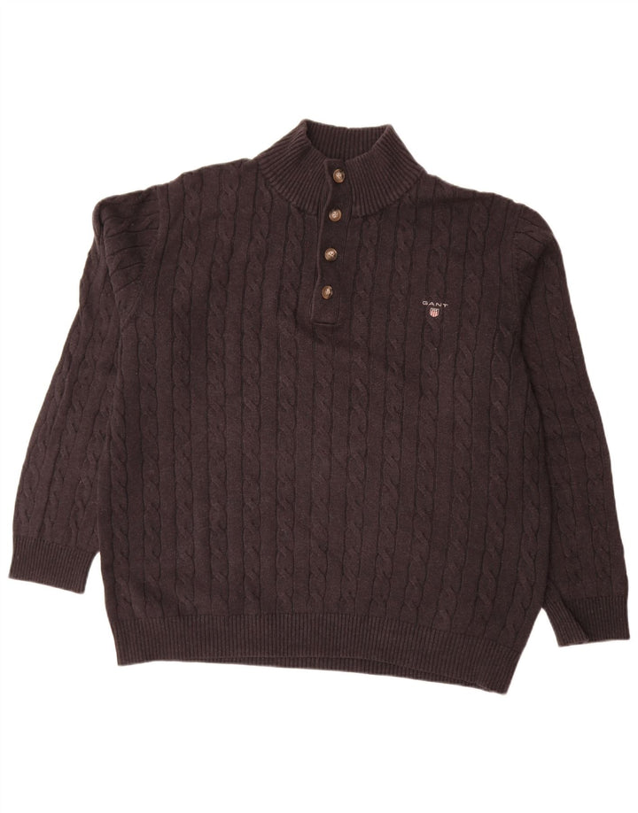Gant Maglione da uomo con collo a bottoni 2XL cotone nero