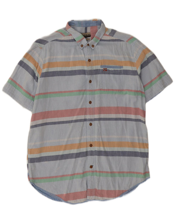 Camicia da uomo Napapijri Geographic a maniche corte, vestibilità regolare, a righe blu grandi