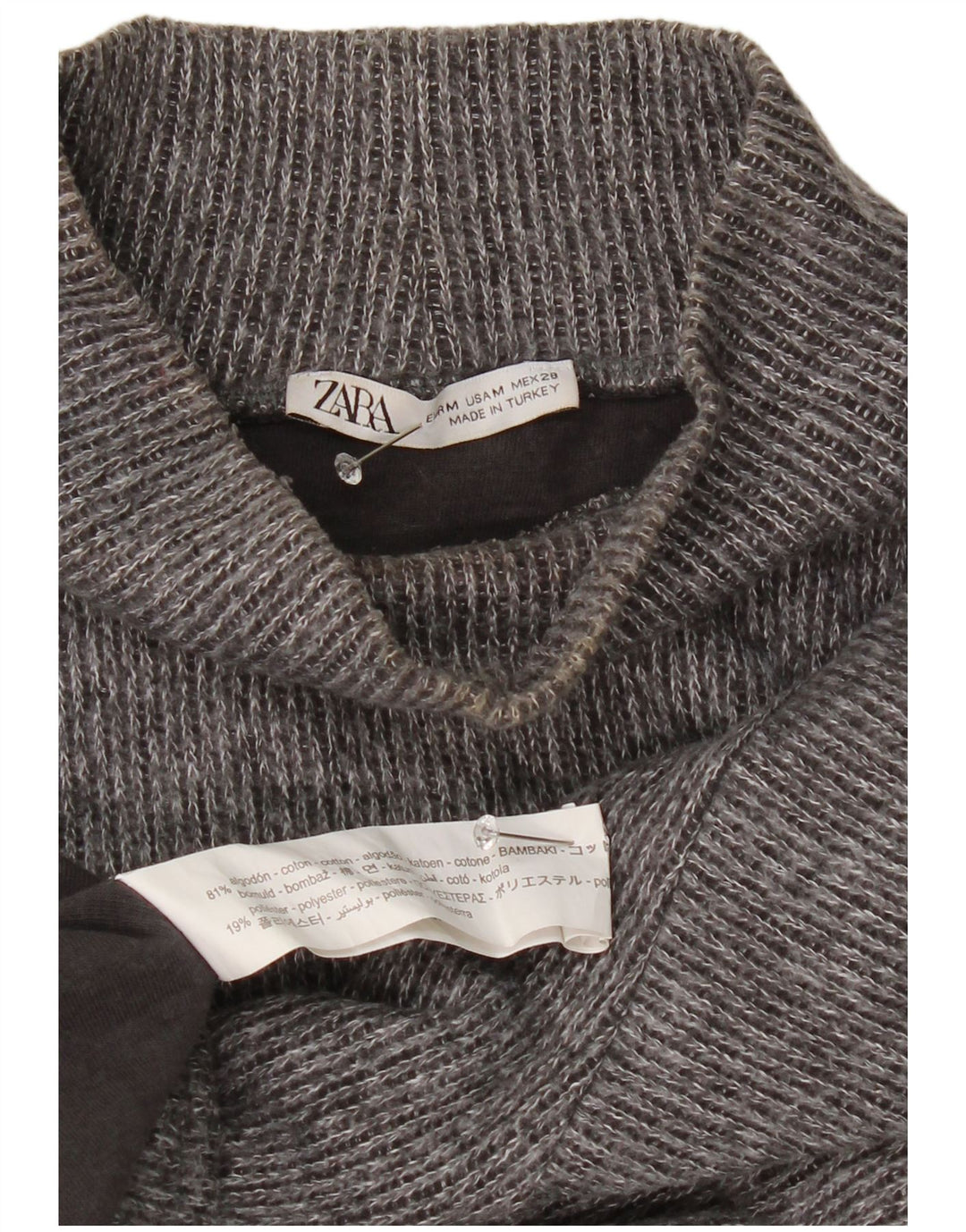 Maglione corto a collo alto da donna Zara UK 14 Grigio medio screziato