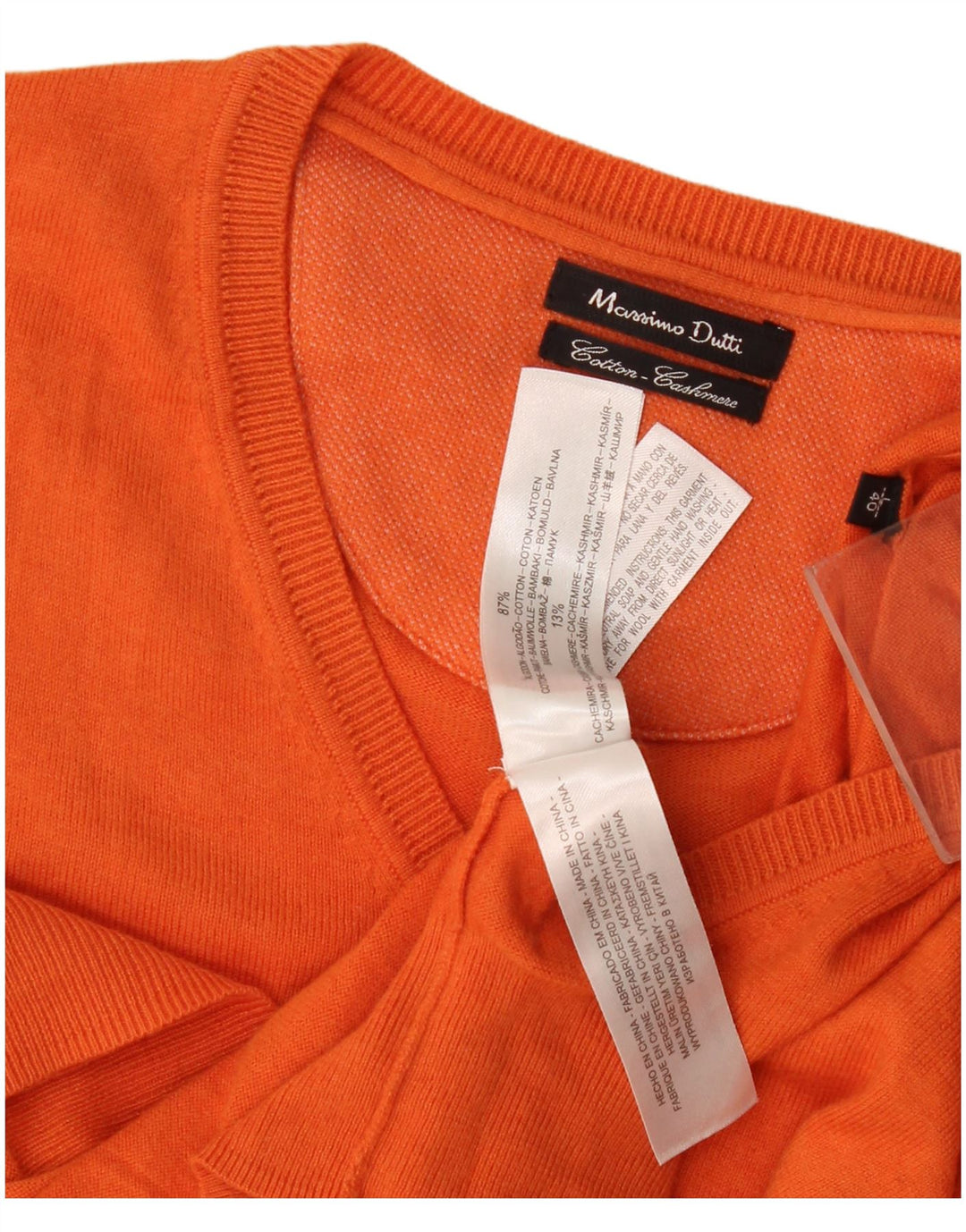 Massimo Dutti Maglione da uomo con scollo a V grande in cotone arancione