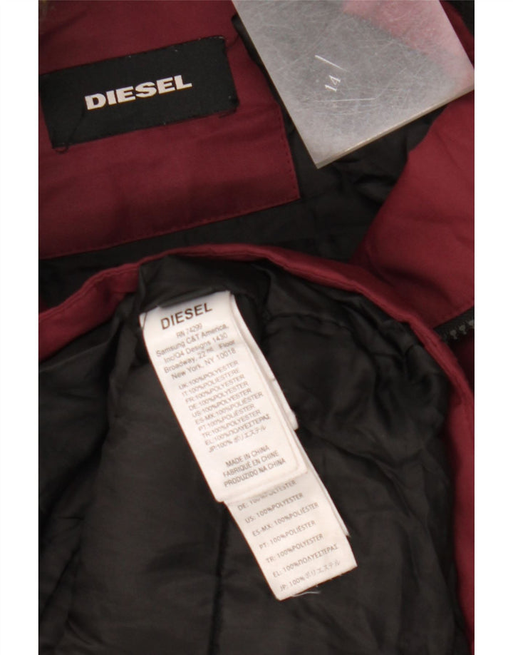 DIESEL Womens Hooded Padded Coat UK 14 Medium Burgundy Polyester