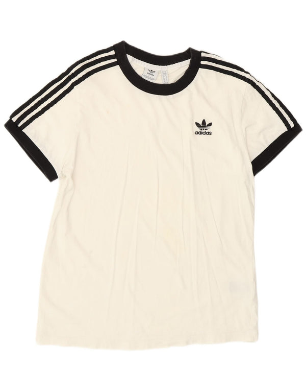 T-shirt da donna Adidas Top UK 10 piccola in cotone a righe bianche