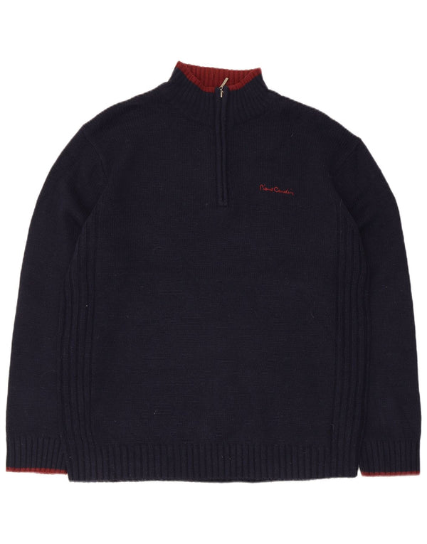 Pierre Cardin Maglione da uomo con zip e collo grande in acrilico blu navy