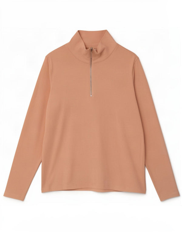 Marks & Spencer Top da donna con zip e collo a maniche lunghe UK 20 2XL Cotone rosa