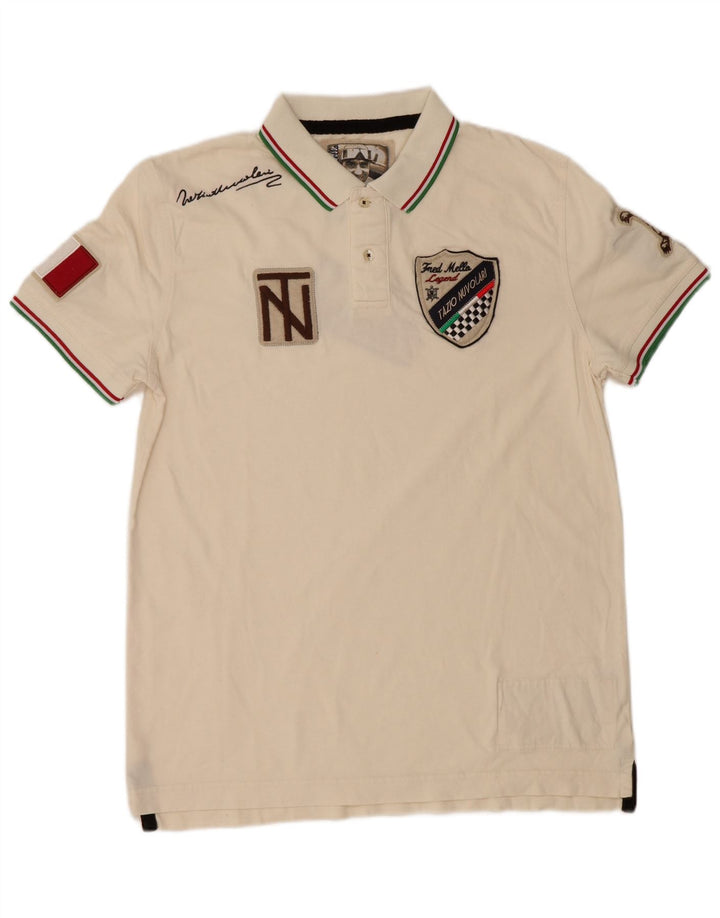 Polo grafica da uomo Fred Mello in cotone bianco sporco medio