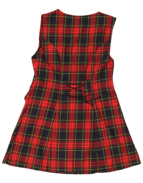Abito a trapezio senza maniche da donna VINTAGE UK 14 Plaid rosso medio