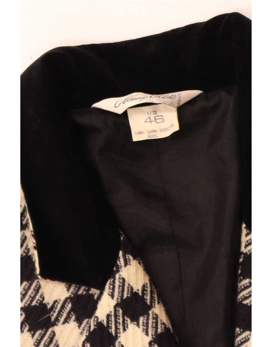 Giacca blazer vintage da donna a 3 bottoni IT 46 grande classica pied de poule nera