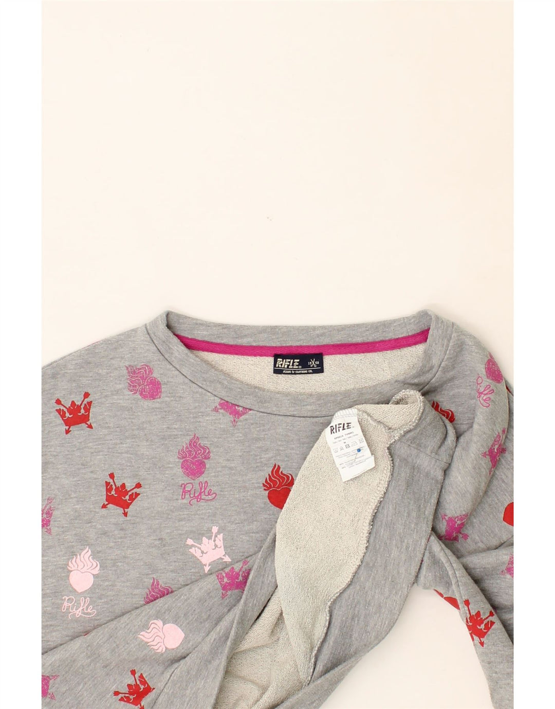 RIFLE Womens Abstract Pattern Sweatshirt Jumper UK 14 Medium Grey Vintage Rifle and Second-Hand Rifle from Messina Hembry 