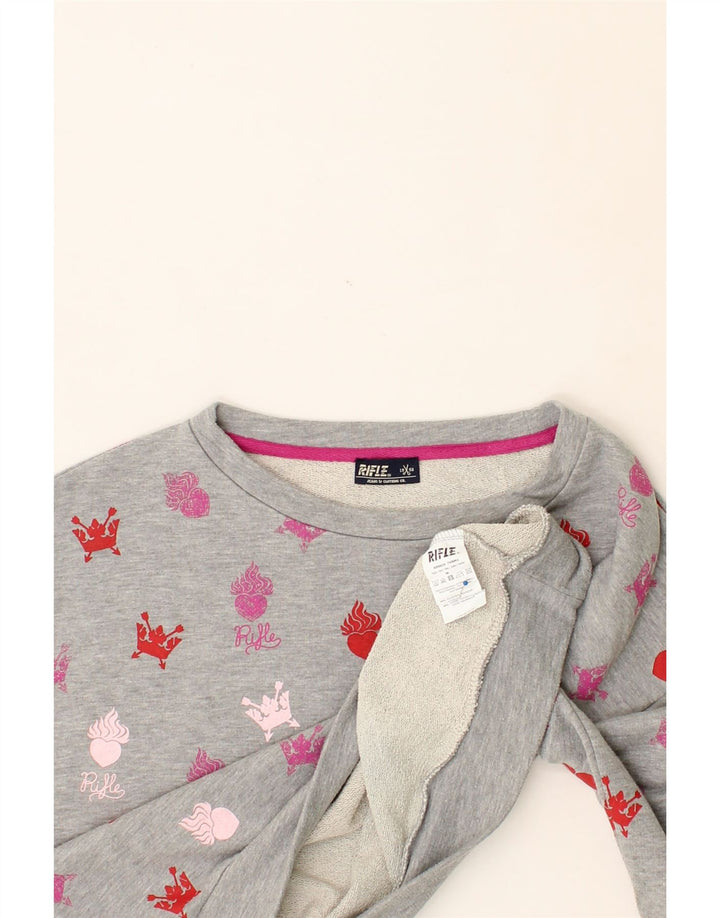 RIFLE Womens Abstract Pattern Sweatshirt Jumper UK 14 Medium Grey Vintage Rifle and Second-Hand Rifle from Messina Hembry 