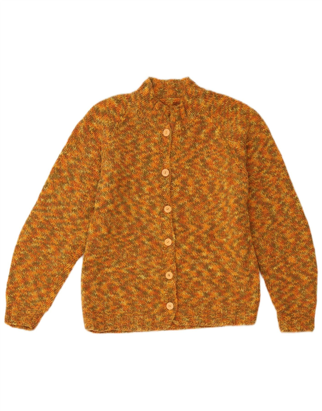 Maglione cardigan da donna vintage UK 12 medio giallo screziato