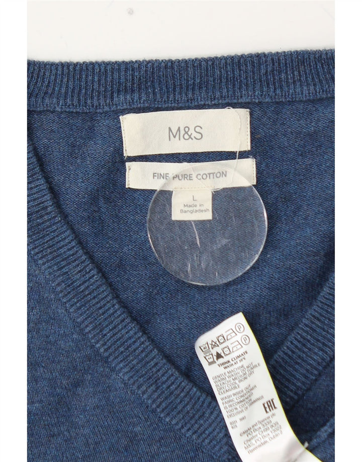 MARKS & SPENCER Maglione da uomo con scollo a V grande cotone blu