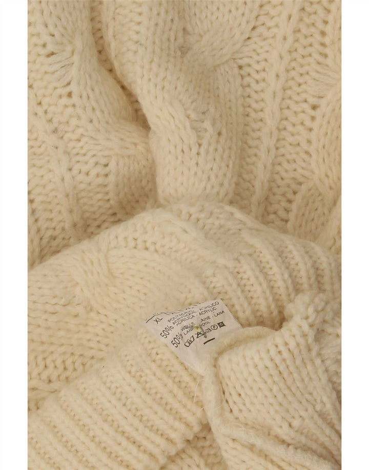 Maglione maglione vintage da uomo con collo alto XL bianco sporco in poliacrilico
