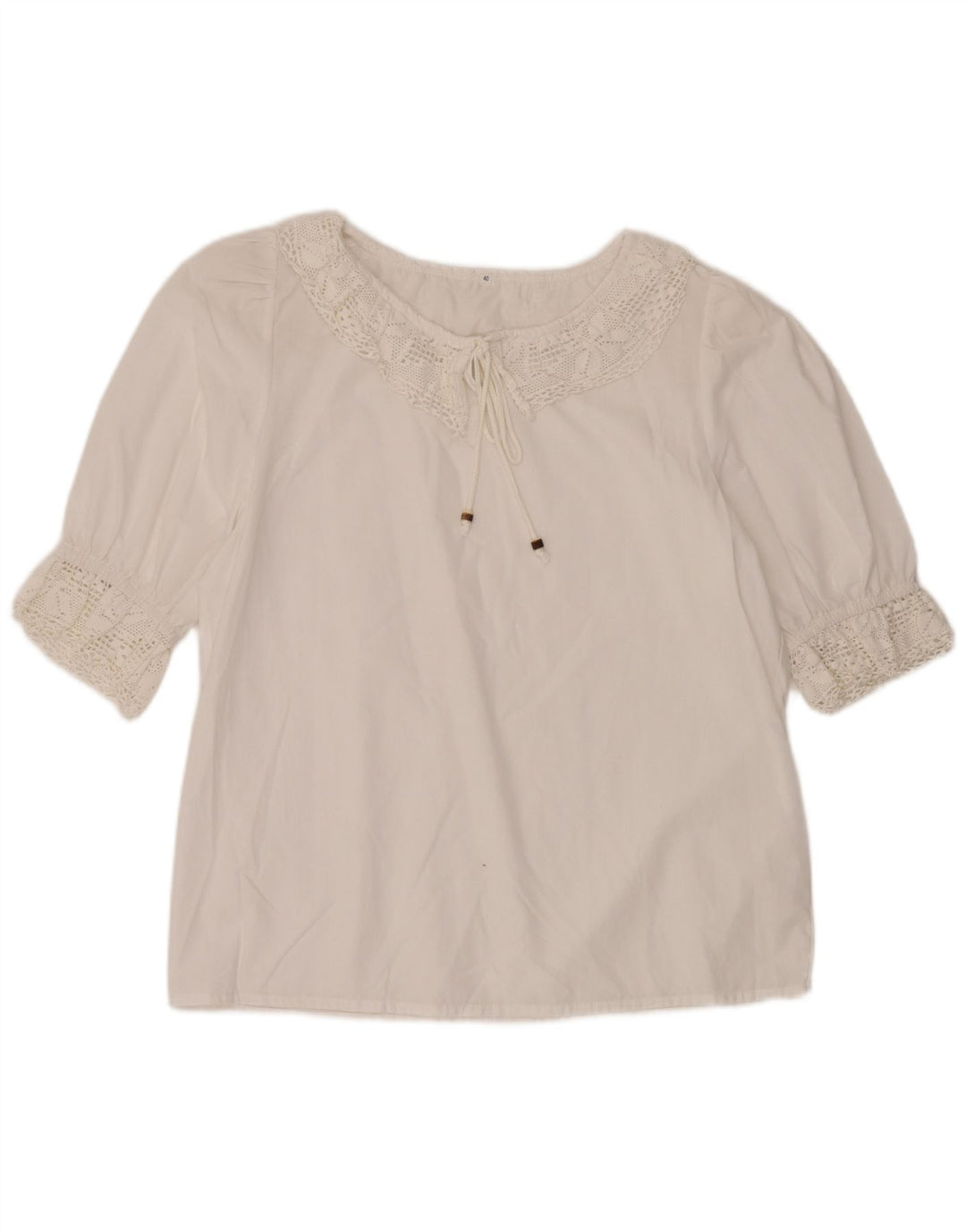 Top camicetta vintage da donna con maniche a 3/4 EU 40 bianco medio