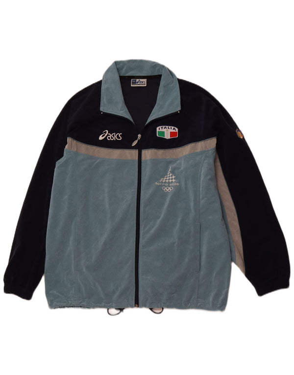 Giacca da ginnastica da uomo ASICS, giacca grande, in poliestere color block, blu, sportiva