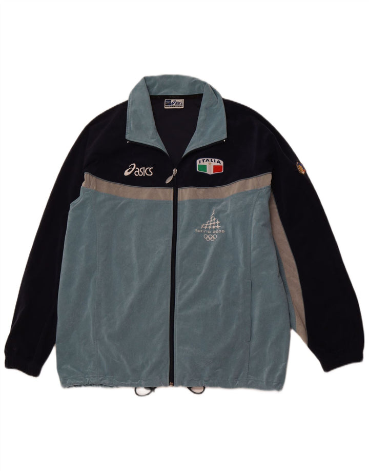 Giacca da ginnastica da uomo ASICS, giacca grande, in poliestere color block, blu, sportiva