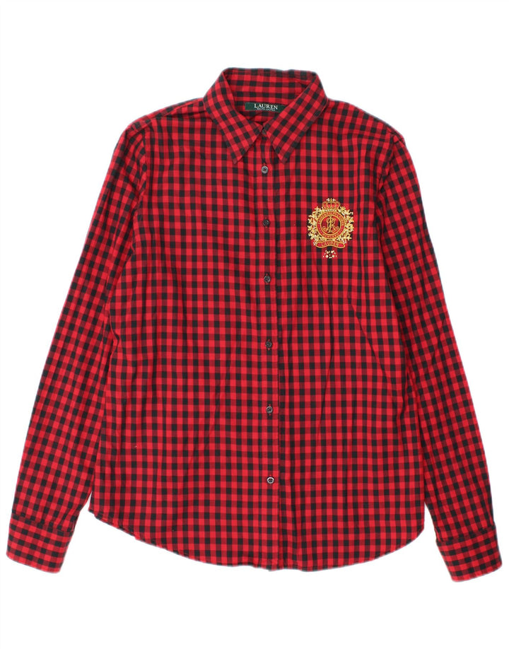 Camicia da donna Ralph Lauren UK 14 cotone a quadretti rosso medio