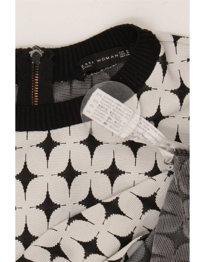 Abito a trapezio da donna Zara con motivo astratto UK 12 cotone bianco medio